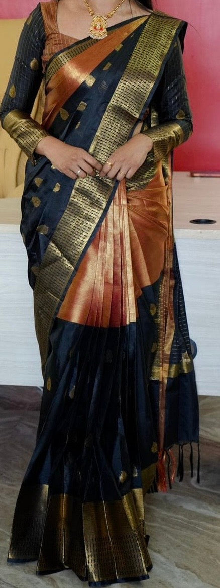 Copper and Black Premium Soft Tissue Silk Saree