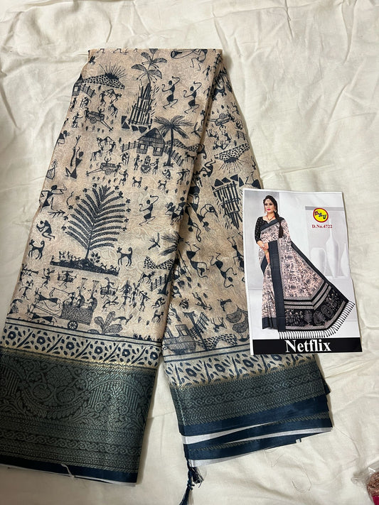 Cream Netflix Fancy Saree