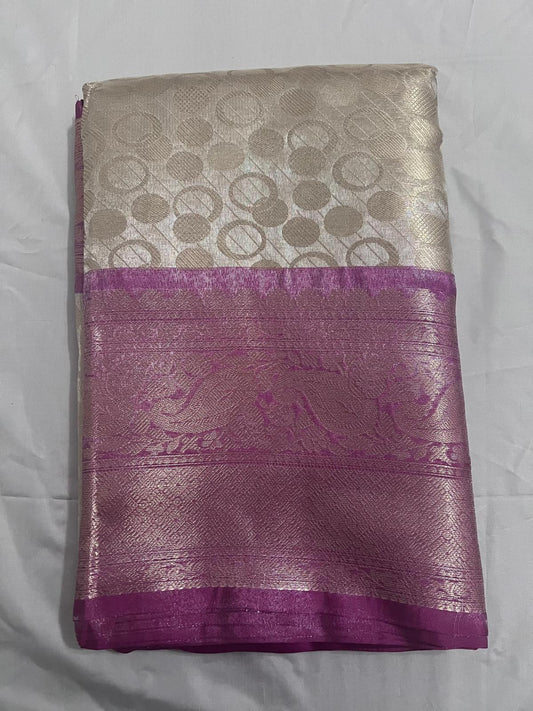 Half White Katan Tissue Semi Silk Saree