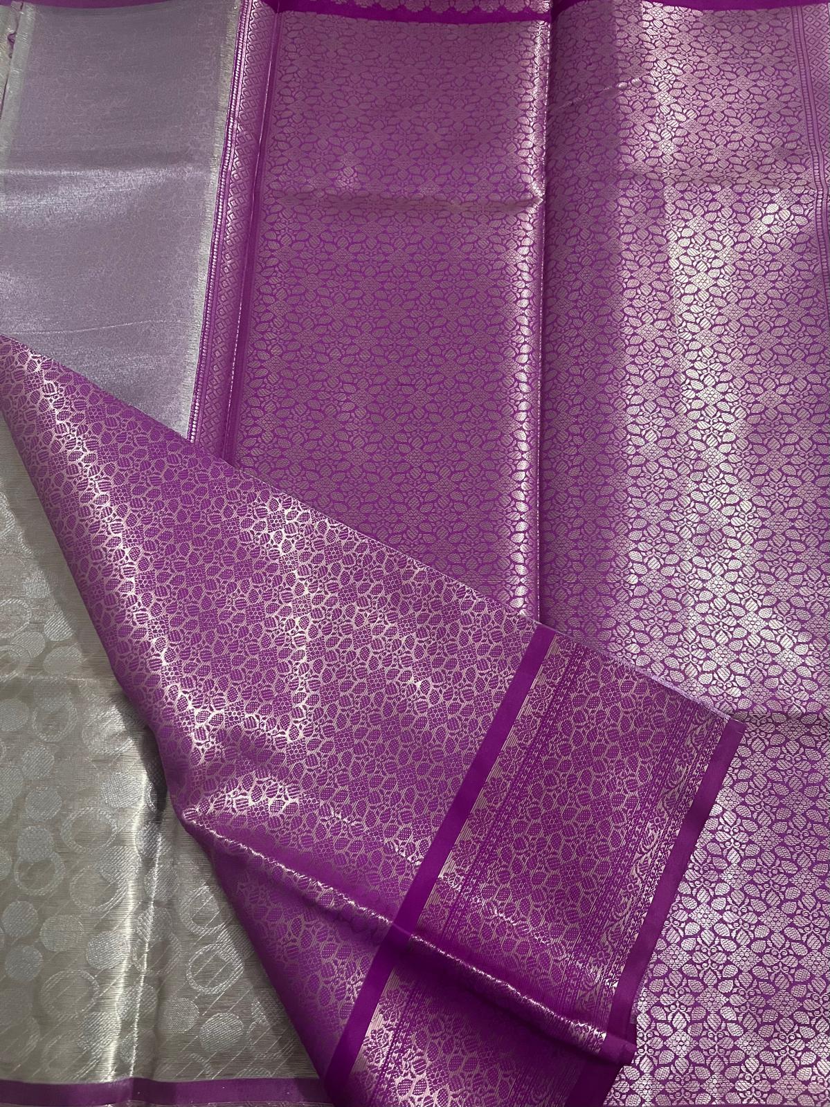 Half White Katan Tissue Semi Silk Saree