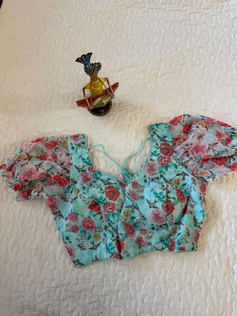 Blue Floral Puff Blouse