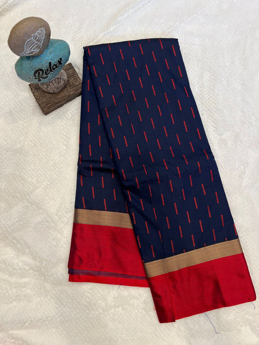 Dark Blue and Red Kiya Arani Semi Soft Silk Saree