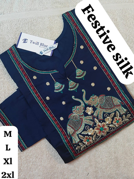 Dark Blue Premium Soft Silk Kurti