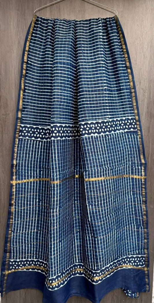 Dark Blue Chanderi Silk Saree
