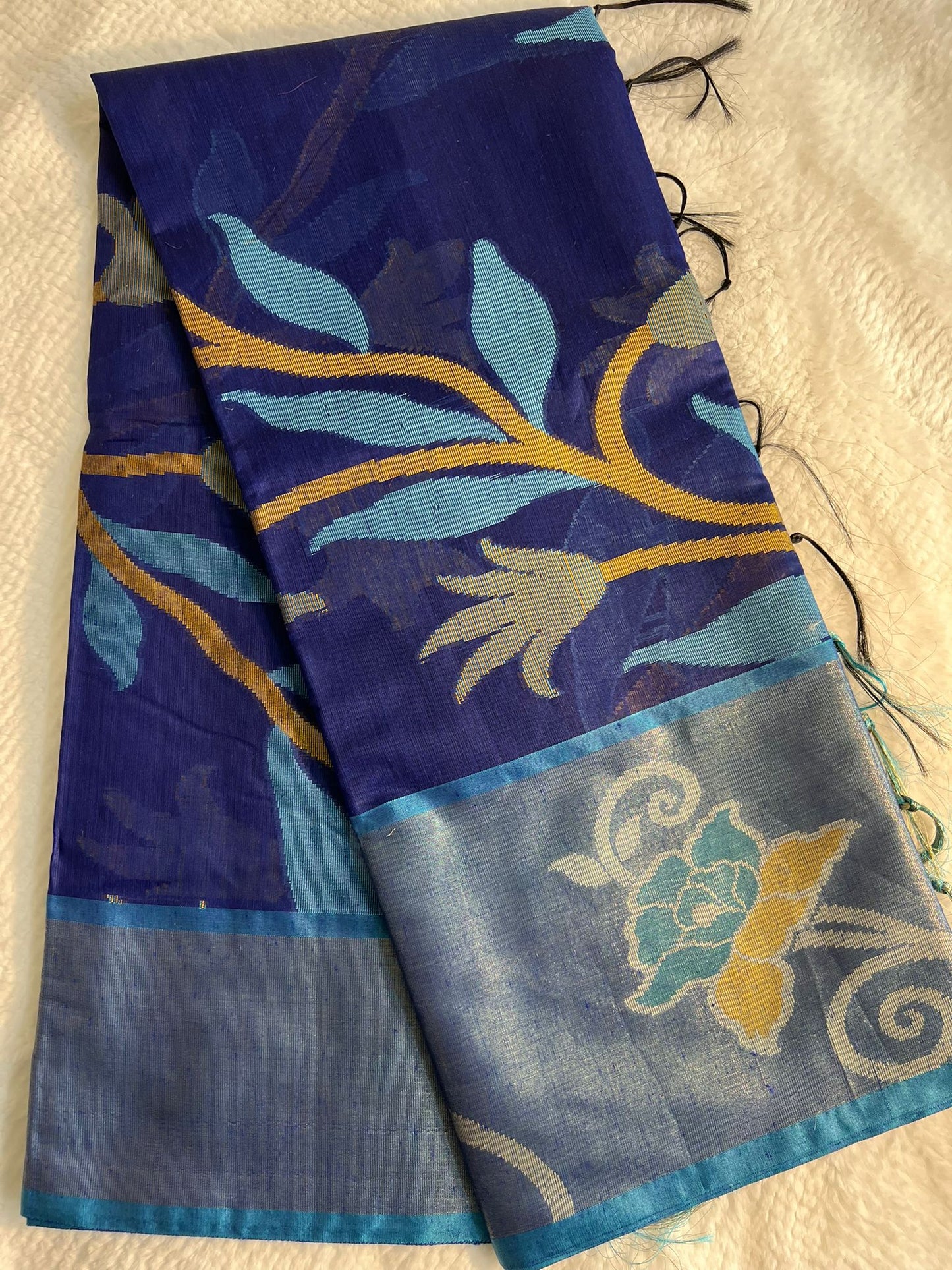 Dark Blue and Light Blue Cotton Banarasi Pochampally Saree