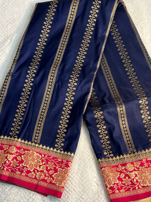 Grand Dark Blue and Pink Double Zari Silk Saree
