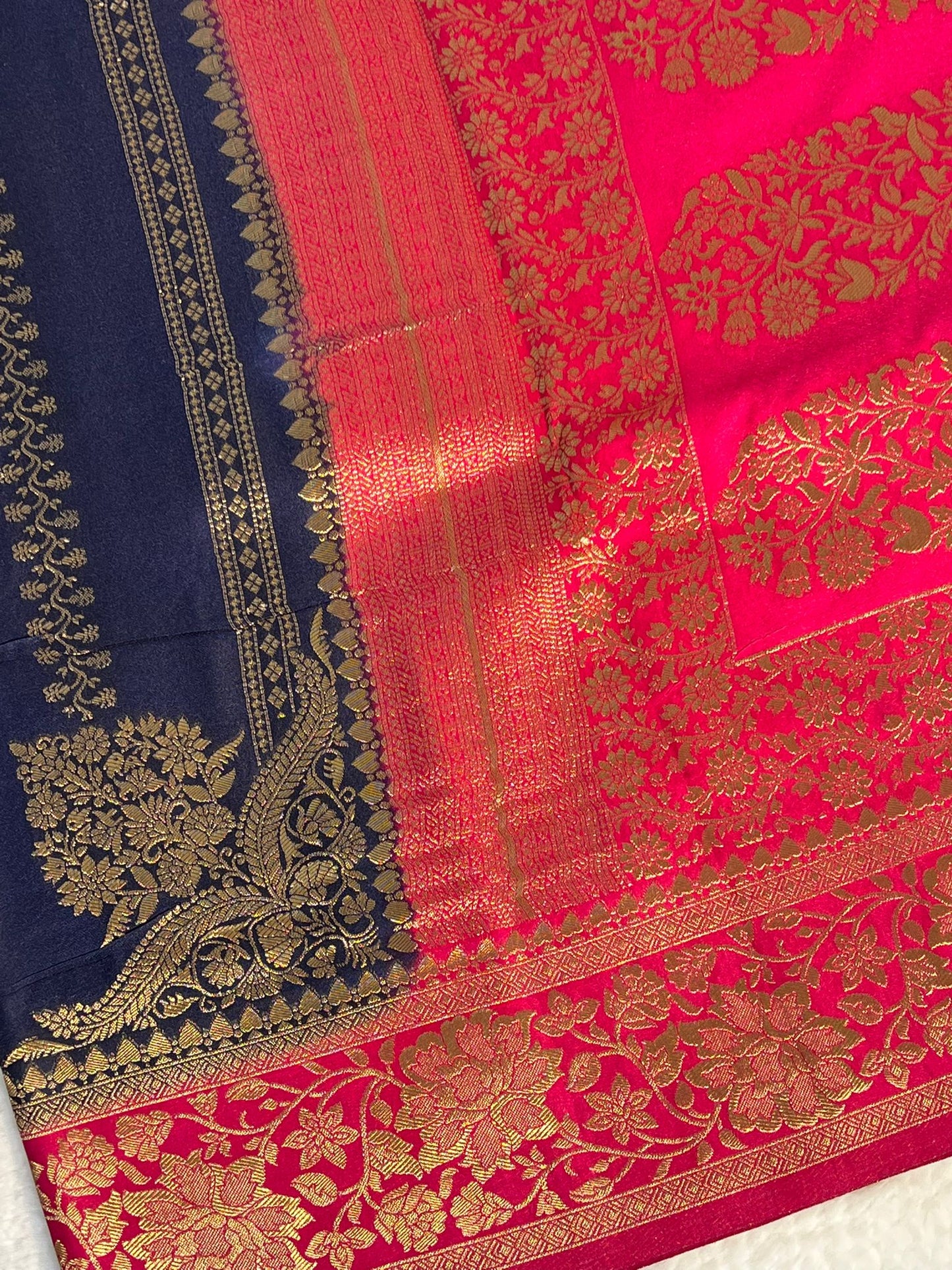 Grand Dark Blue and Pink Double Zari Silk Saree
