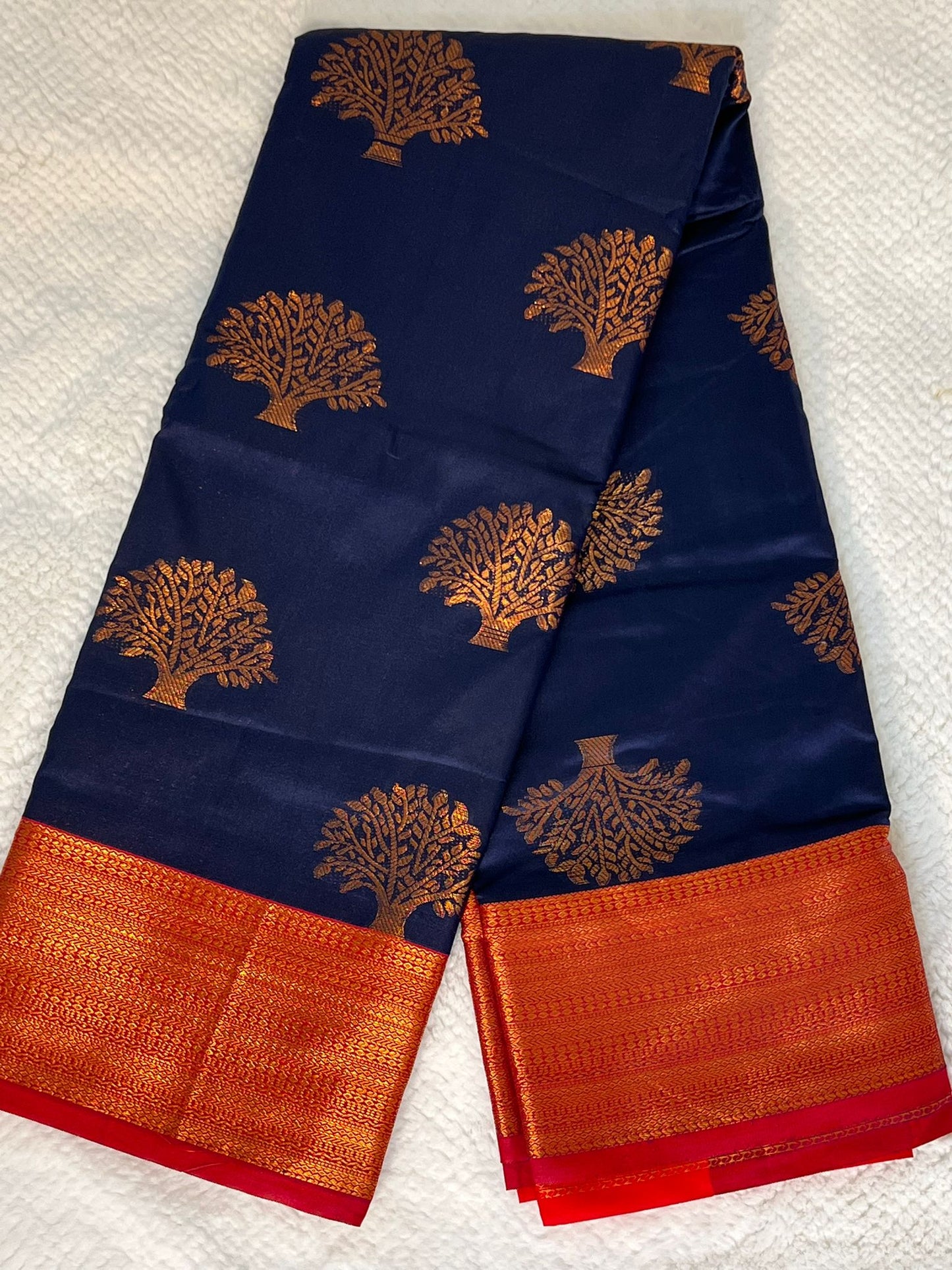 Dark Blue and Red Butter Silk Saree