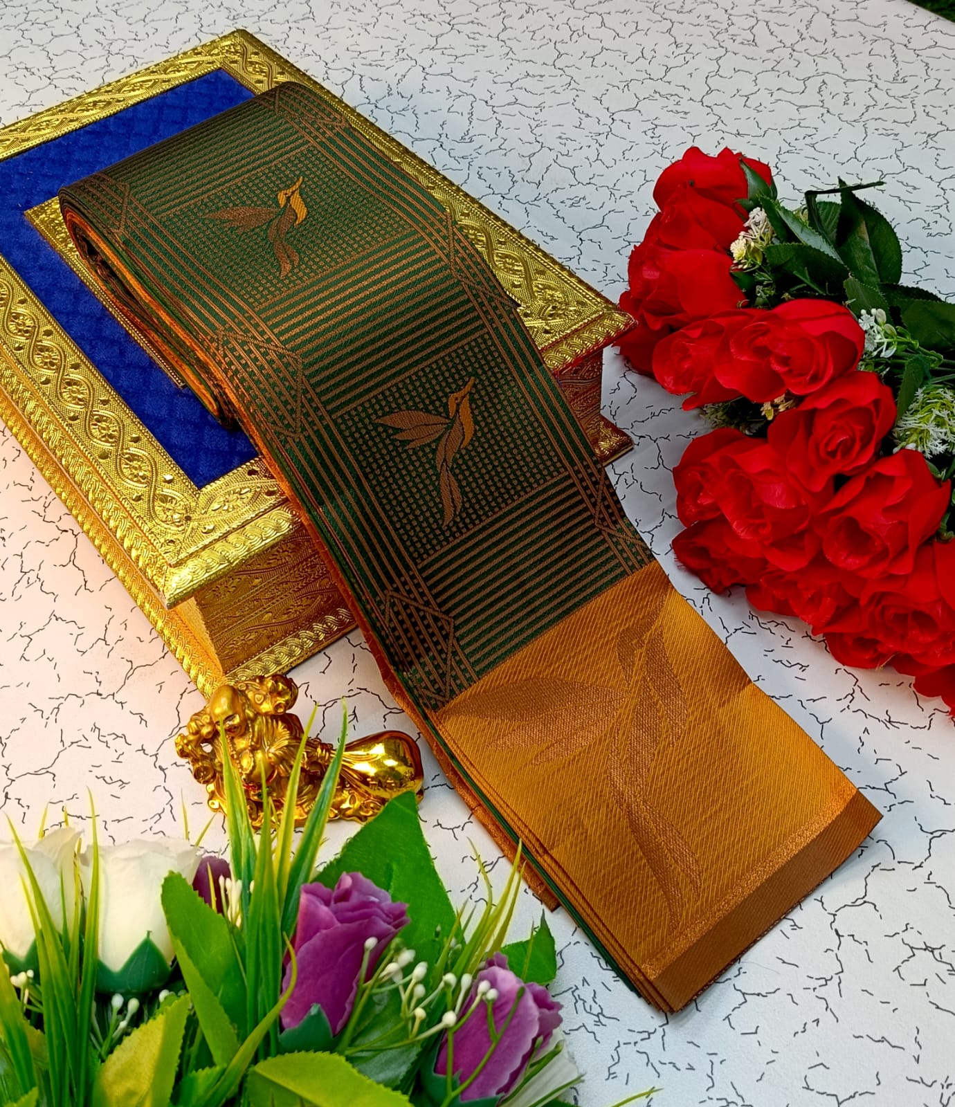 Dark Green and Yellow Kubera Soft Silk Saree