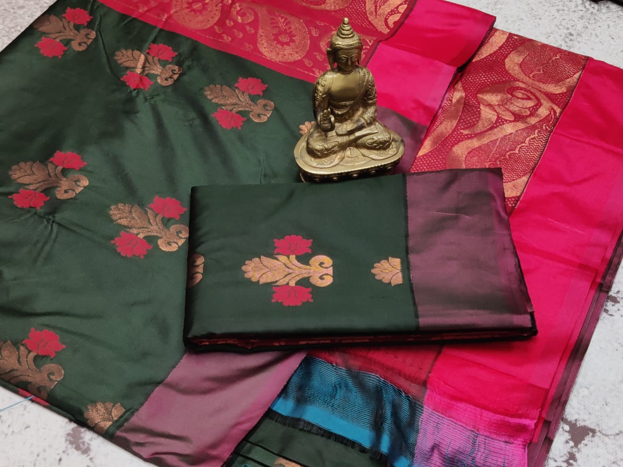 Dark Green and Pink Fancy Soft Silk Saree