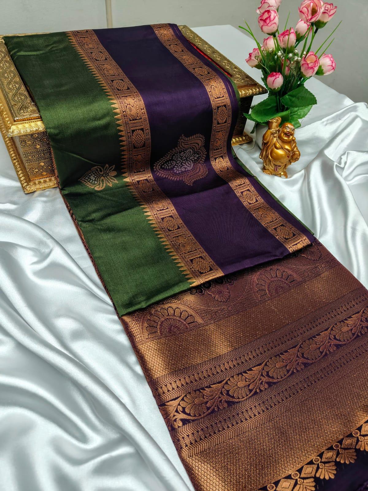 Dark Green and Purple Royal Premium Semi Silk Saree