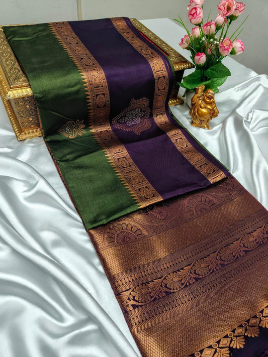 Dark Green and Purple Royal Premium Semi Silk Saree