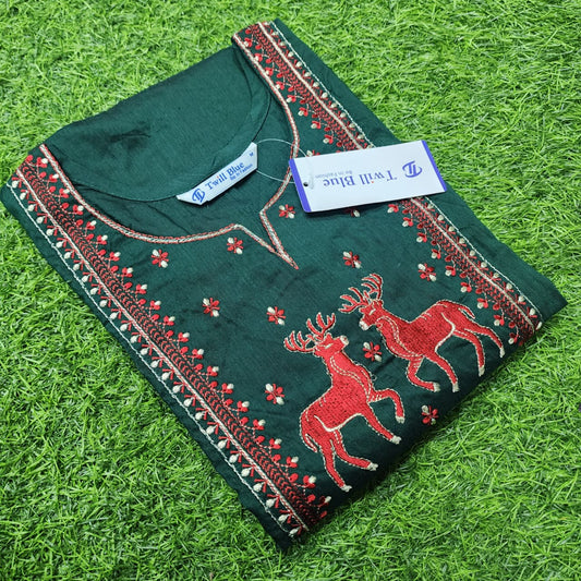 Dark Green Premium Soft Silk Kurti