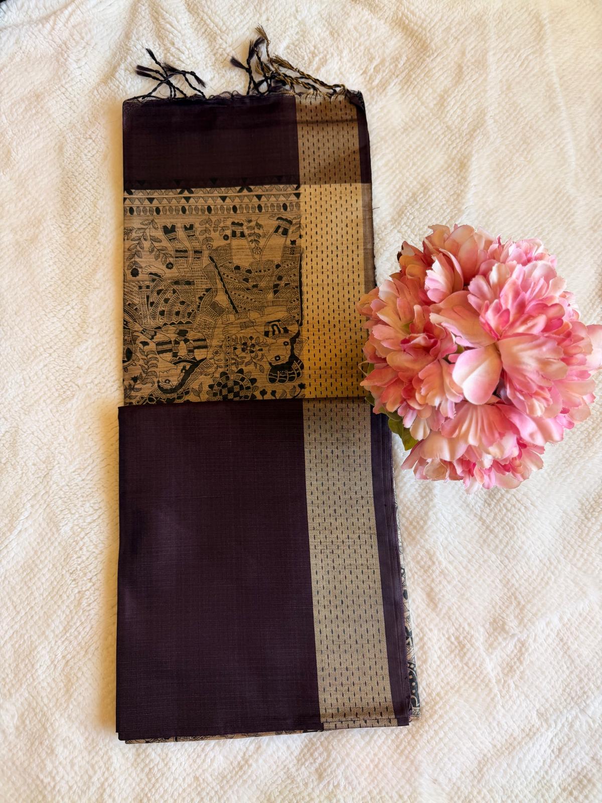 Dark Purple Mayapuri Semi Tussar Silk Saree