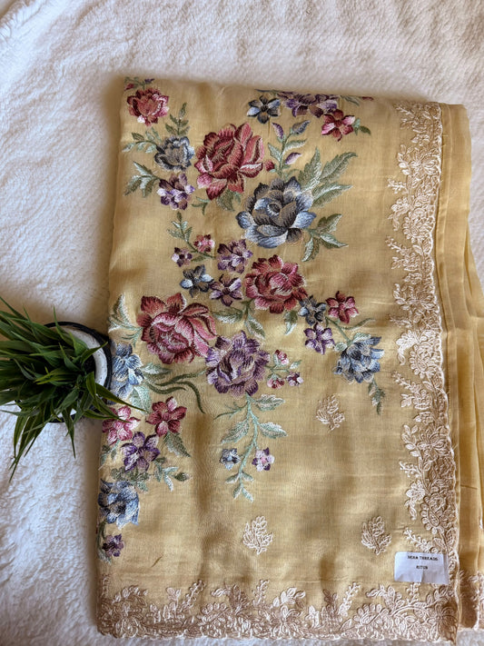 Dark Yellow Kota Lining Fancy Saree