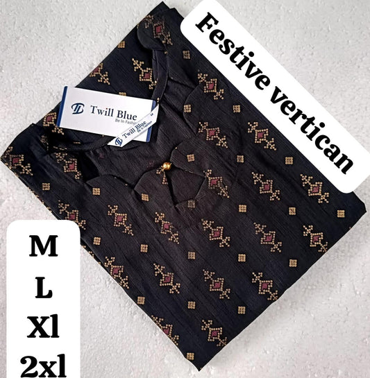 Elephant Black Festive Silk Kurti