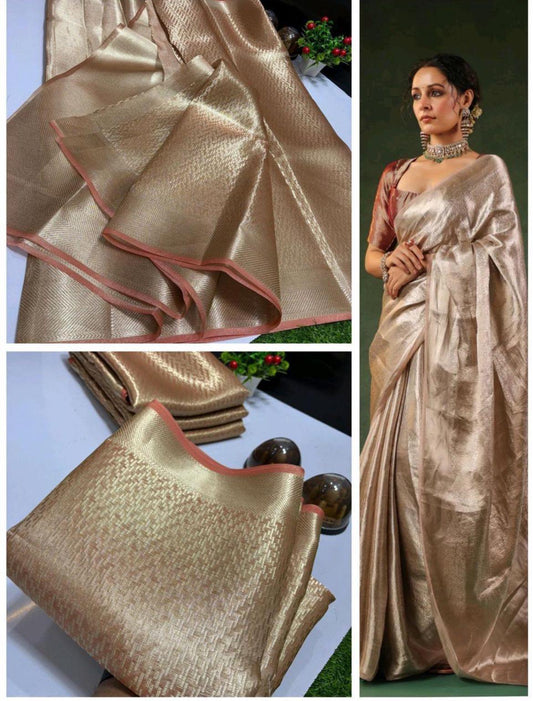 Gold with Copper Zari Tissue Saree