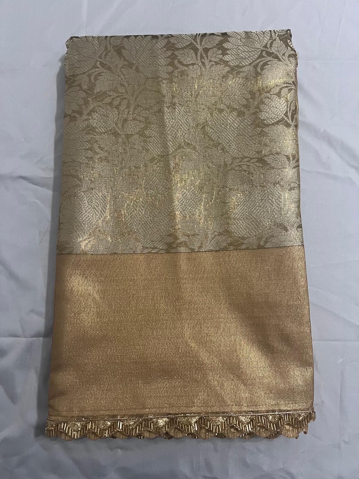 Gold Lace Attached Nita Ambani Inspired Tissue Semi Silk Saree