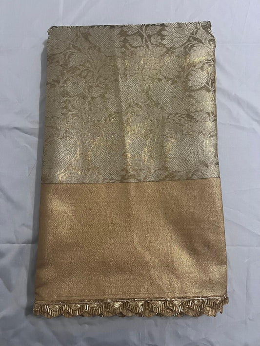 Gold Lace Attached Nita Ambani Inspired Tissue Semi Silk Saree