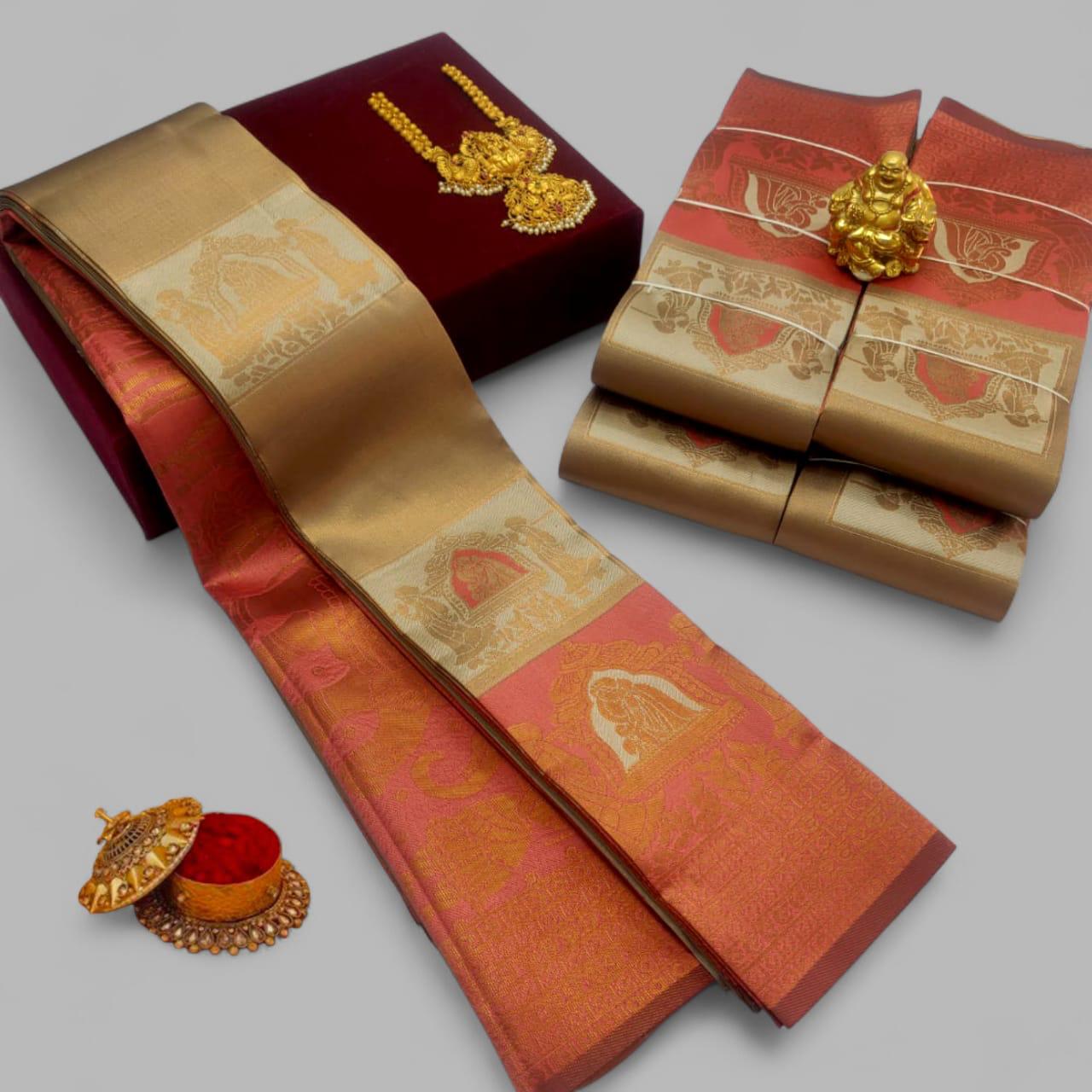 Gold and Orange Kubera Soft Silk Saree