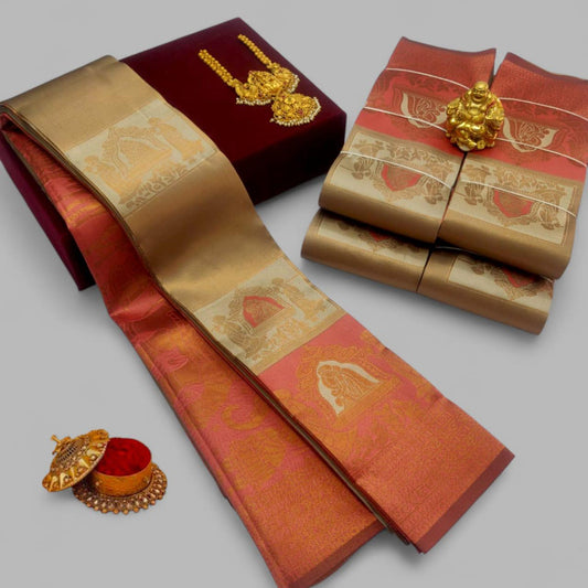Gold and Orange Kubera Soft Silk Saree