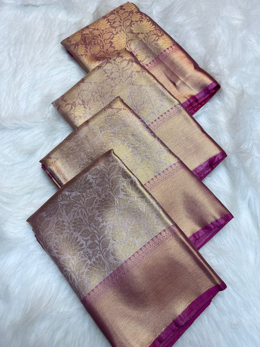 Gold and Pink Tissue Silk Saree