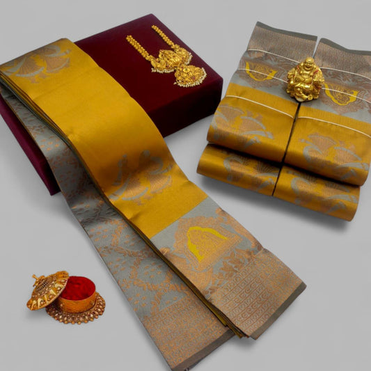 Gold and Pista Kubera Soft Silk Saree