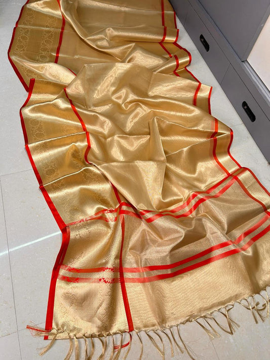 Gold with Red Stripe Tissue Saree