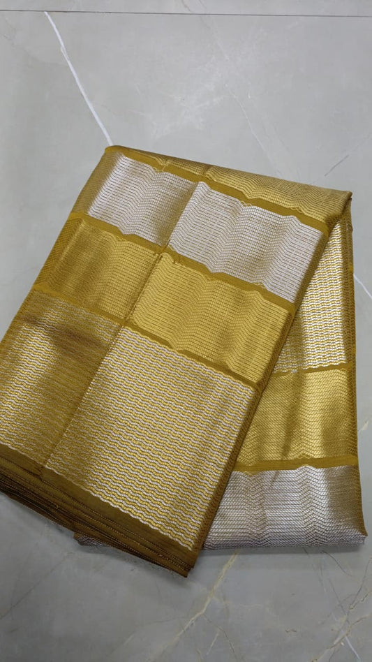 Gold and Yellow Stripe Tissue Silk Saree
