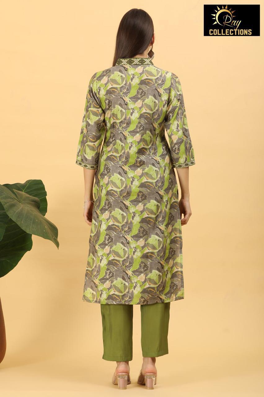 Green V Neck 2-Piece Chudidar Set