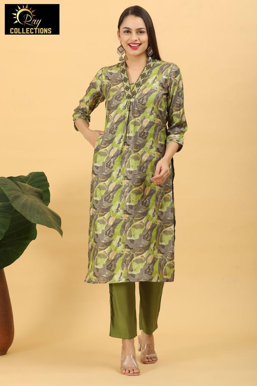 Green V Neck 2-Piece Chudidar Set