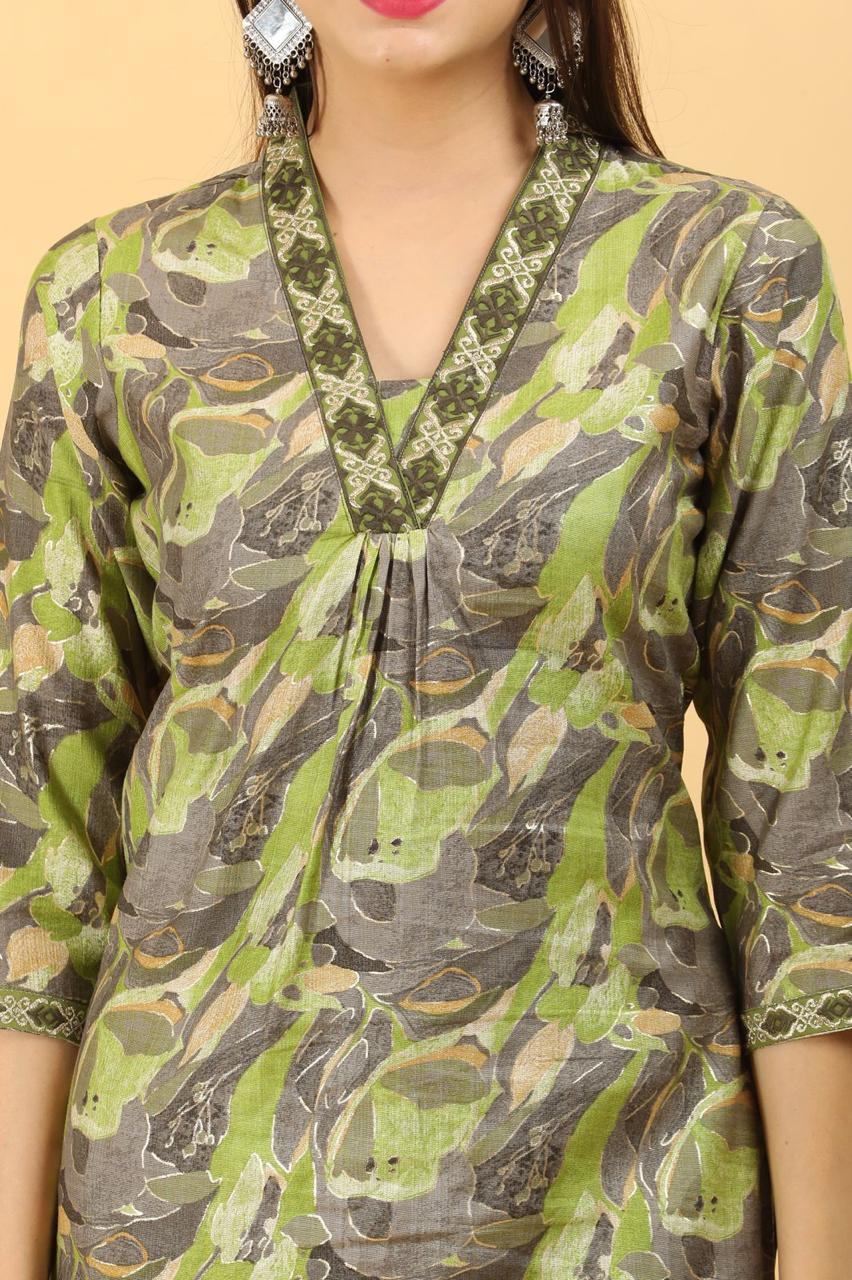 Green V Neck 2-Piece Chudidar Set