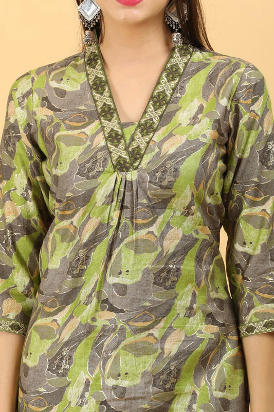 Green V Neck 2-Piece Chudidar Set