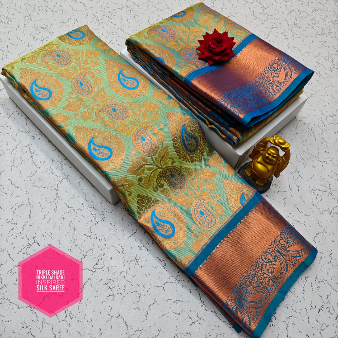 Green and Blue Nikki Galrani Saree