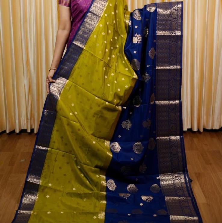 Green and Blue Premium Warm Silk Saree