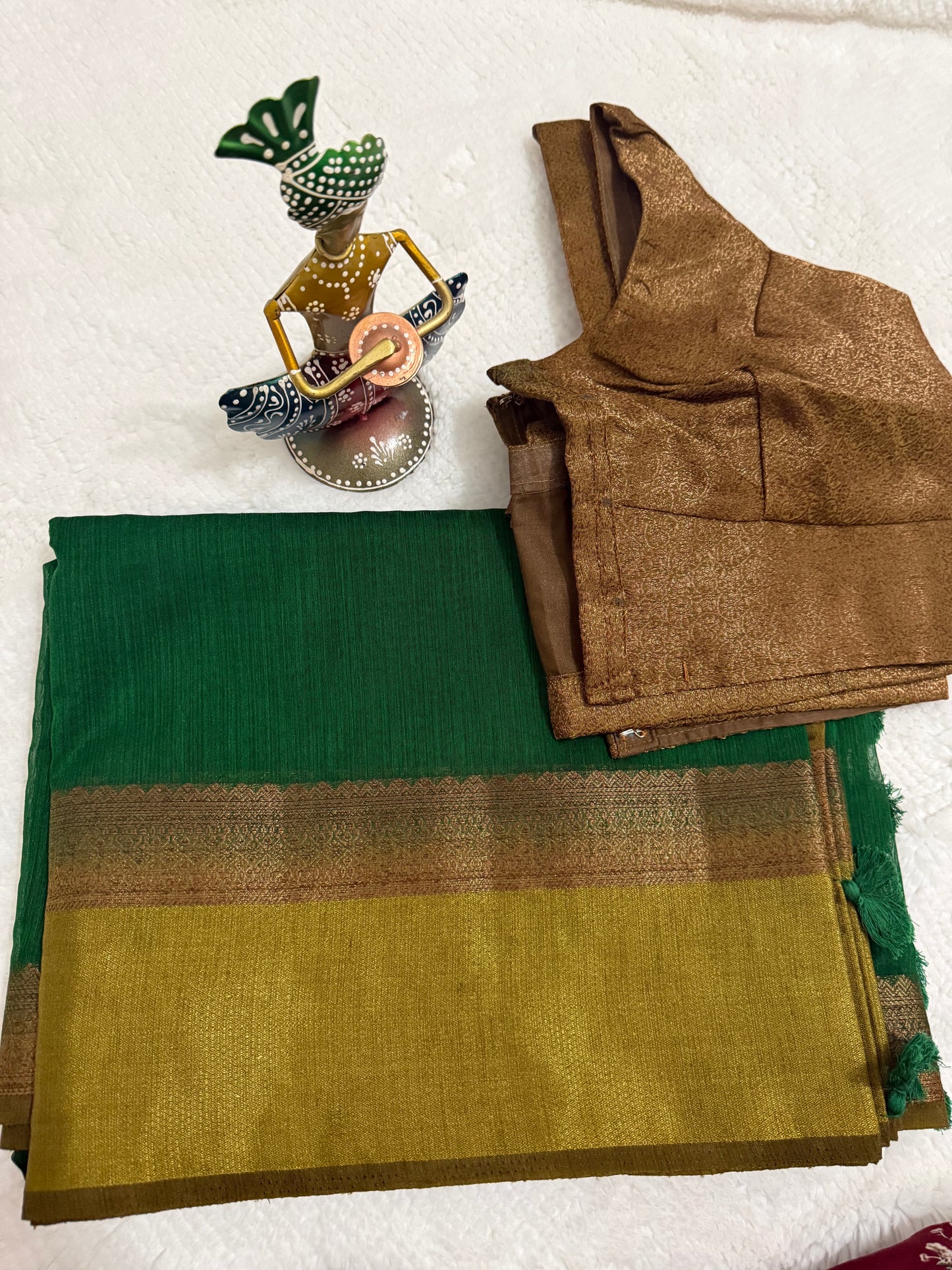 Green and Lime Green Semi Jute Silk Saree