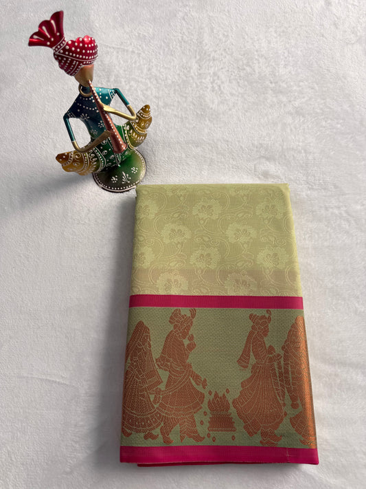 Pista Green and Pink Traditional Gift Saree