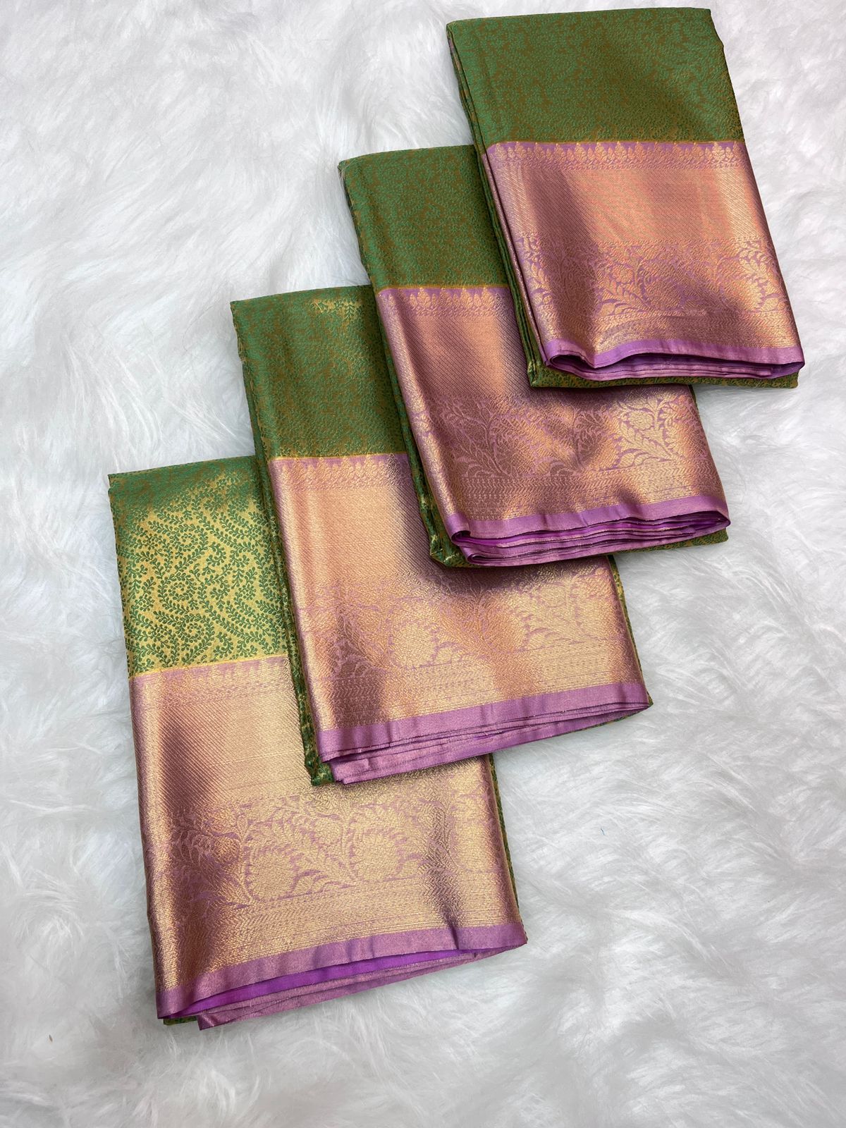 Green and Pink Tissue Silk Saree