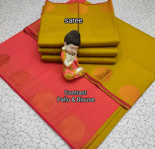 Green and Tomato Red Budget Soft Silk Saree