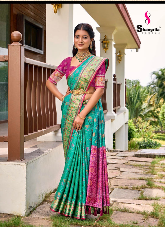 Green and Pink Rajkot Patola Saree