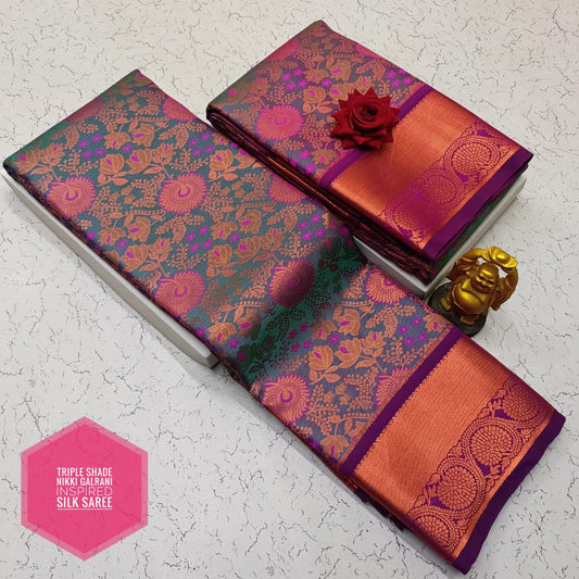 Green and Purple Nikki Galrani Saree