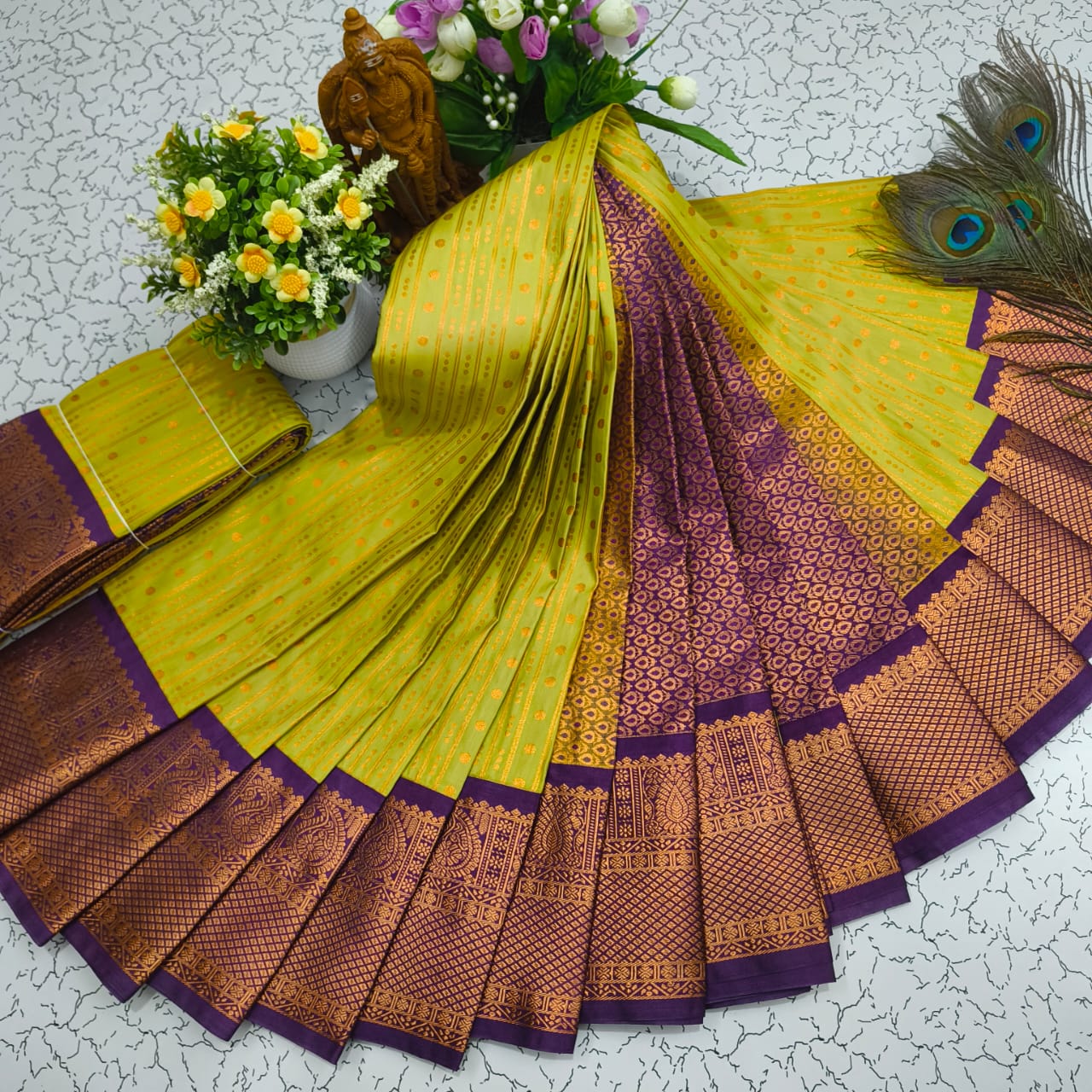 Green and Purple Mangalyam Korvai Kottanji Tana Soft Silk Saree