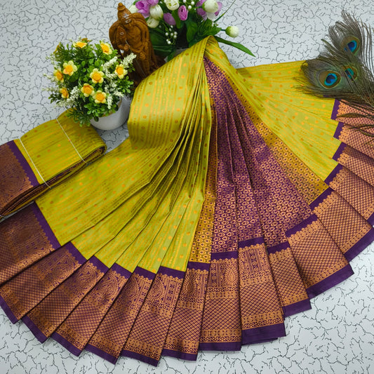 Green and Purple Mangalyam Korvai Kottanji Tana Soft Silk Saree