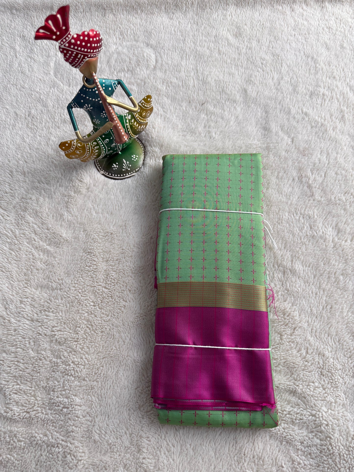 Green and Purple Checked Pattern Arani Soft Silk Saree