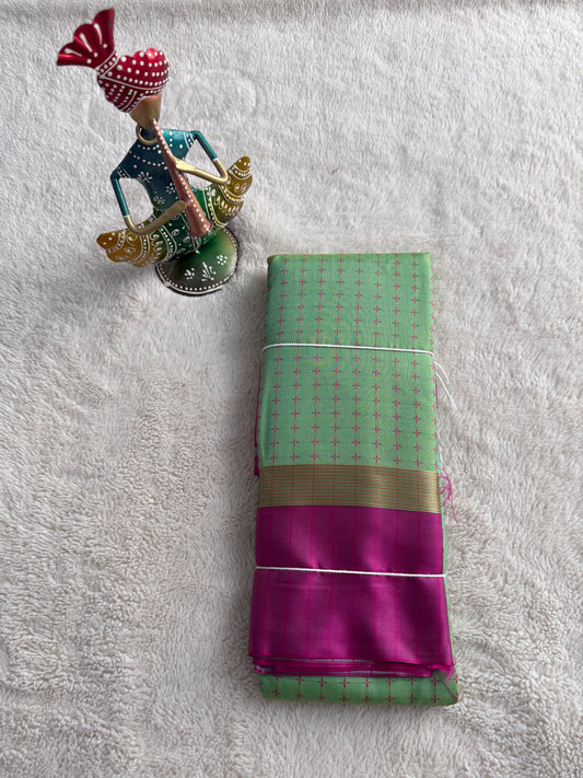 Green and Purple Checked Pattern Arani Soft Silk Saree