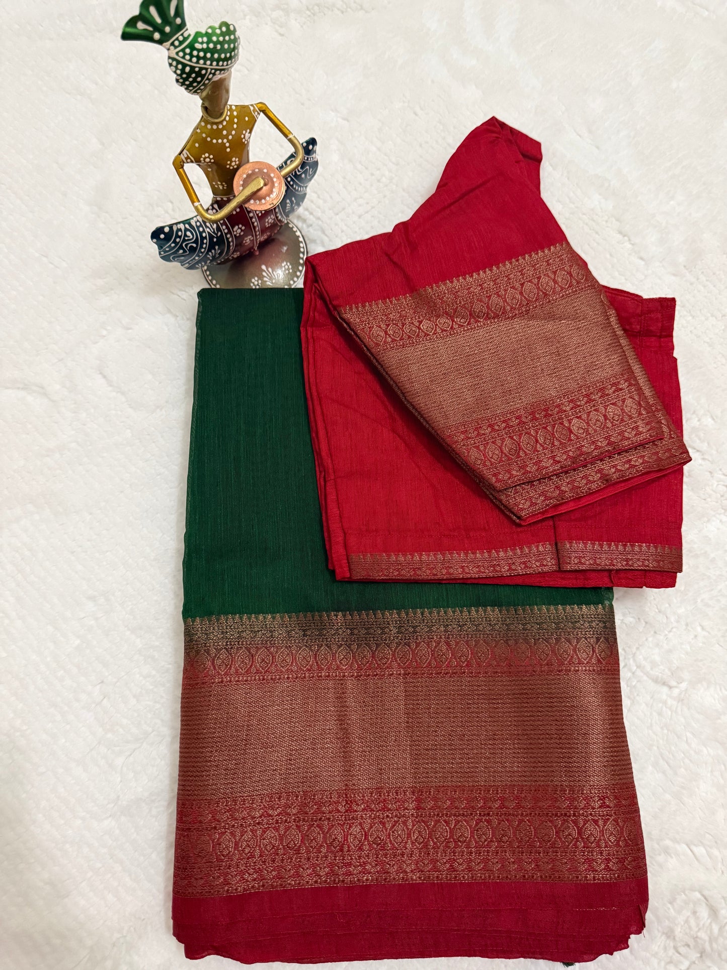 Green and Red Semi Jute Silk Saree