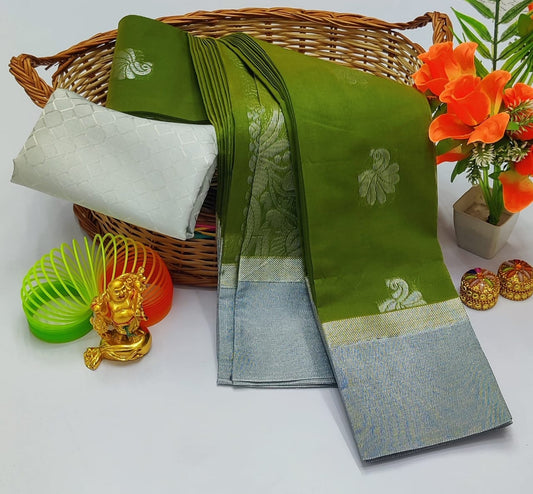 Green Silver Silk Cotton Saree