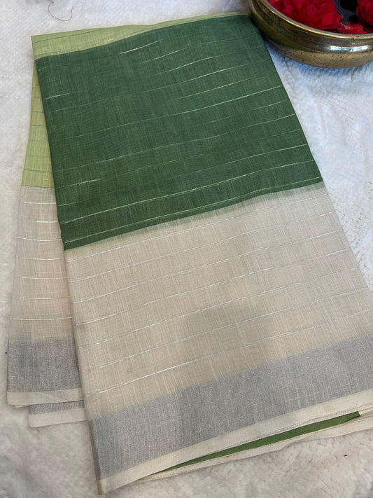 Green Pushpa Linen Saree