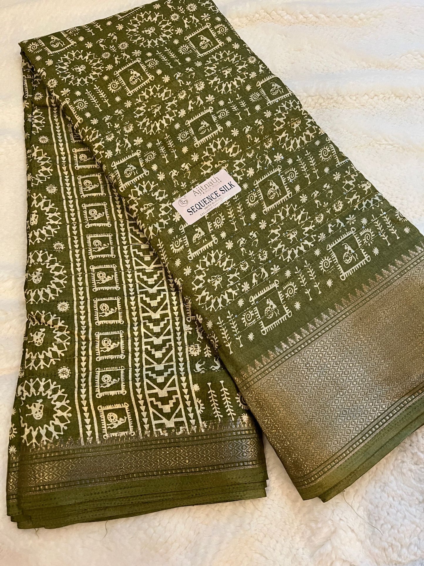 Green Sequence Semi Silk Saree