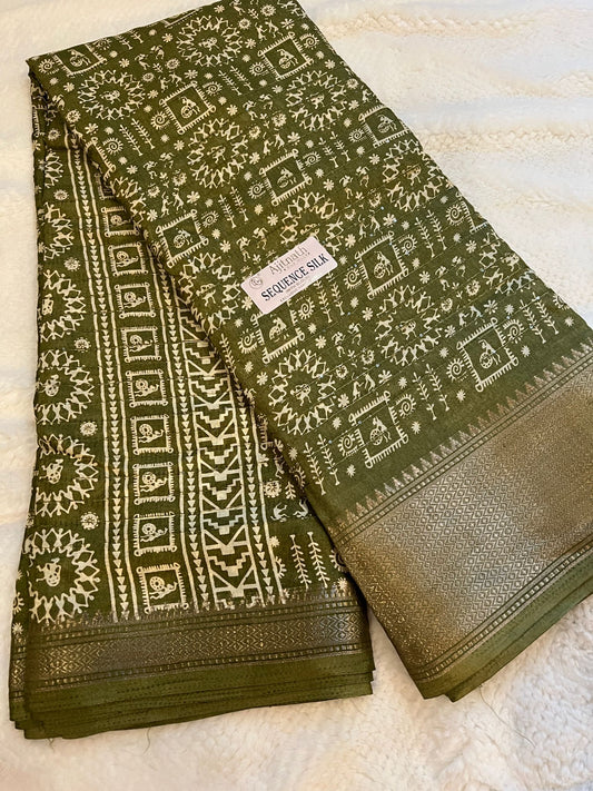 Green Sequence Semi Silk Saree